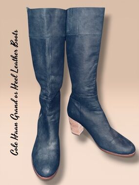 ❓NEW-COLE HAAN GRAND OS BLACK LEATHER KNEE BOOTS-3” heels
